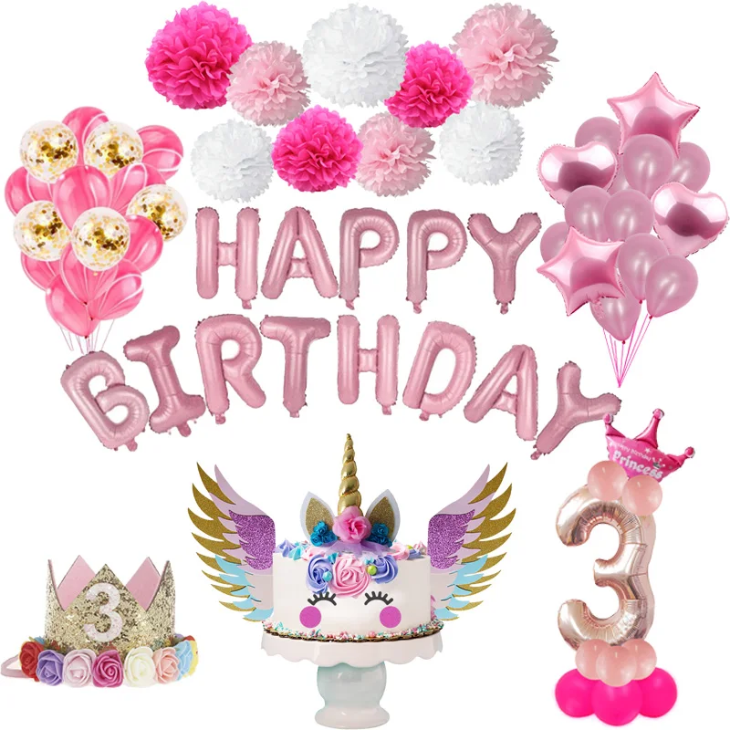 Розовые гелиевые шары с цифрами на день рождения для девочек 3 лет, Детские вечерние украшения на день рождения, синие вечерние украшения для мальчиков