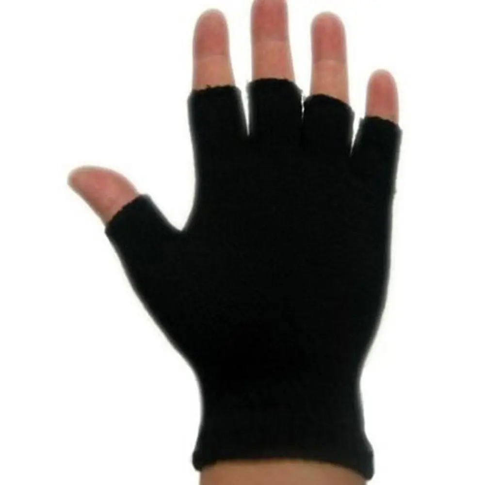 1 пара, новые модные мужские перчатки на пол пальца, зимние черные вязаные эластичные теплые перчатки без пальцев