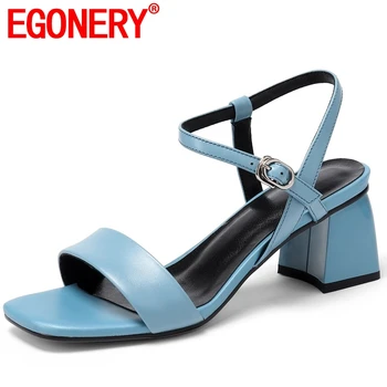

EGONERY student cozy gem blue woman sandals 2019 summer white wedding shoes fashion cute girl orange 5.5cm med heels women shoes