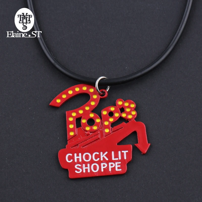 

10pcs Riverdale TV Series Pop's Chock'lit Shoppe Logo Necklace Red Enamel Metal Charm Pendant With Rope Chain For Men Women