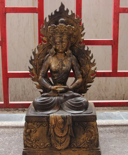 

150701 S2300 26" Tibet Buddhism Copper Bronze Amitayus Longevity Buddha Bodhisattva Statue