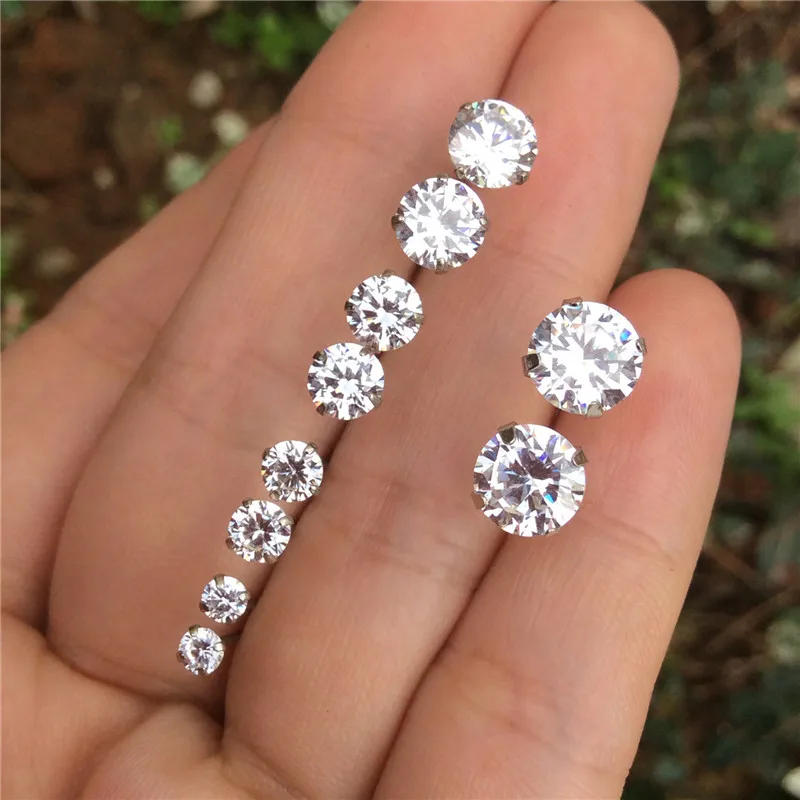 Fashion 925 Sterling Silver Cubic Zirconia Studs Earrings Mens Round Genuine 925 Sterling Silver Round Cubic Zirconia Stud Earrings For Womens Cz Clear Stones Mens Small