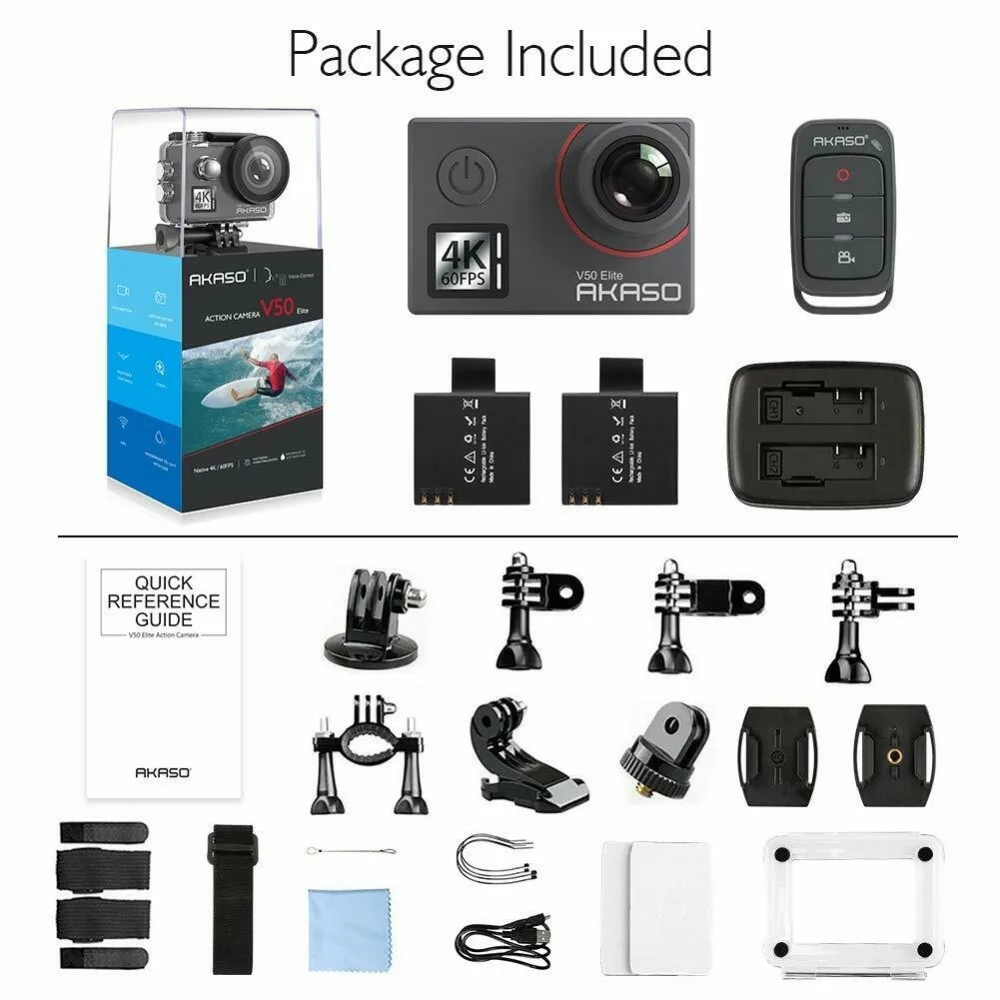Экшн камера Akaso V50 Elite 4K/60fps 20 МП Ultra HD 4K Wi Fi сенсорный экран голосовое управление EIS