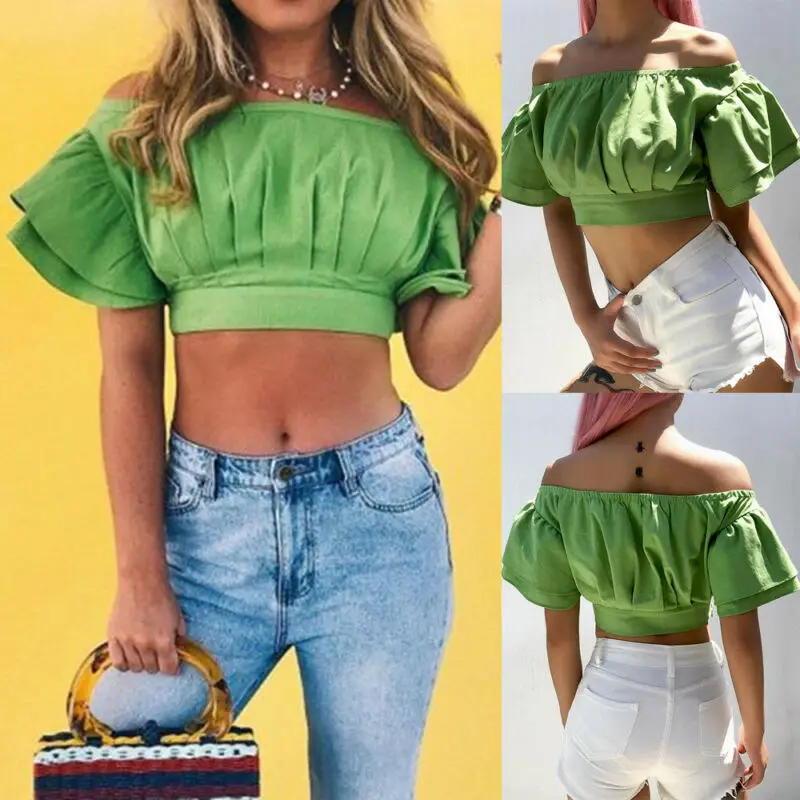 

Women Summer Off-shoulder Bell Sleeve Shirt Loose Casual Blouse Tops T-Shirt AU