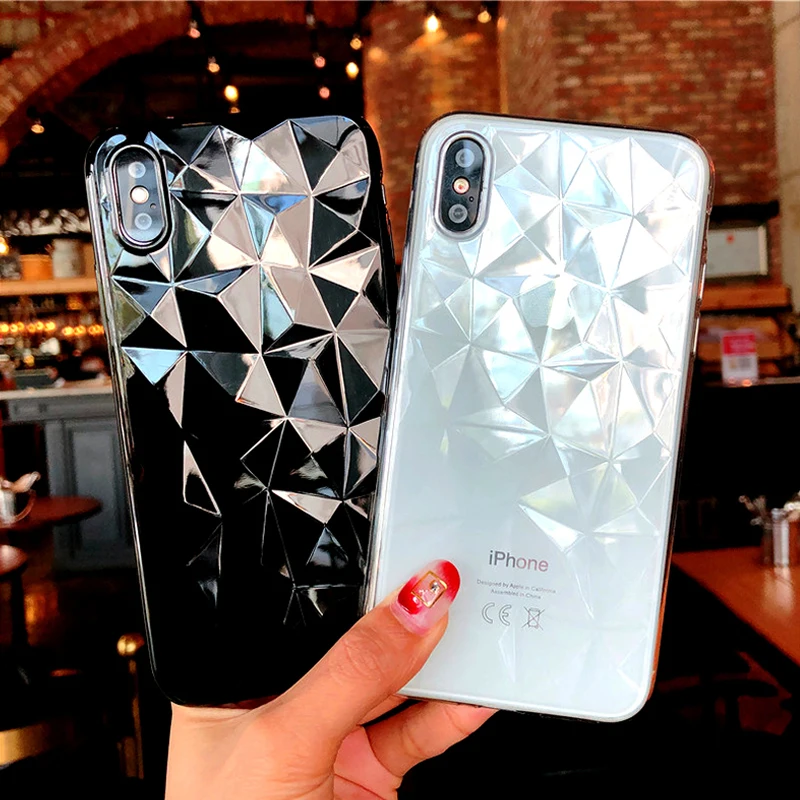 

Anti Slip 3D Geometric Diamond Transparent Soft Cover For iPhone 7 8 6 6s Plus Clear Silicone Case For iPhone XS Max XR X 10