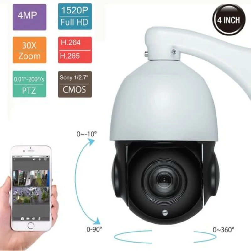 Купольная IP камера SONY CMOS ONVIF 4K NVR 4 МП 30 кратный оптический зум дюйма PTZ|Система