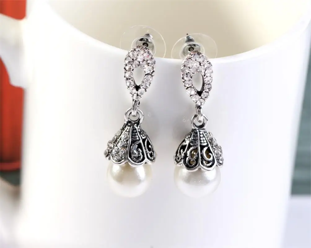 Vintage Jewelry Gray/White Imitation Pearl Earrings Women Wedding Earings