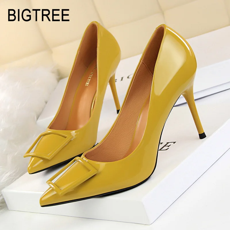 

BIGTREE Shoes Women Pumps Spring High Heels Women Shoes Patent Leather Kitten Heels Pointed Toe Wedding Shoes Women Heels Party