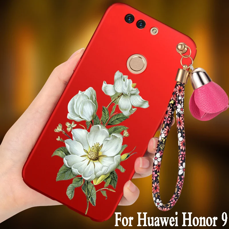 KBUBYT For Huawei Honor 9 case hard luxury flowers 3D Relief fundas coque for cover honor bag premium cute |