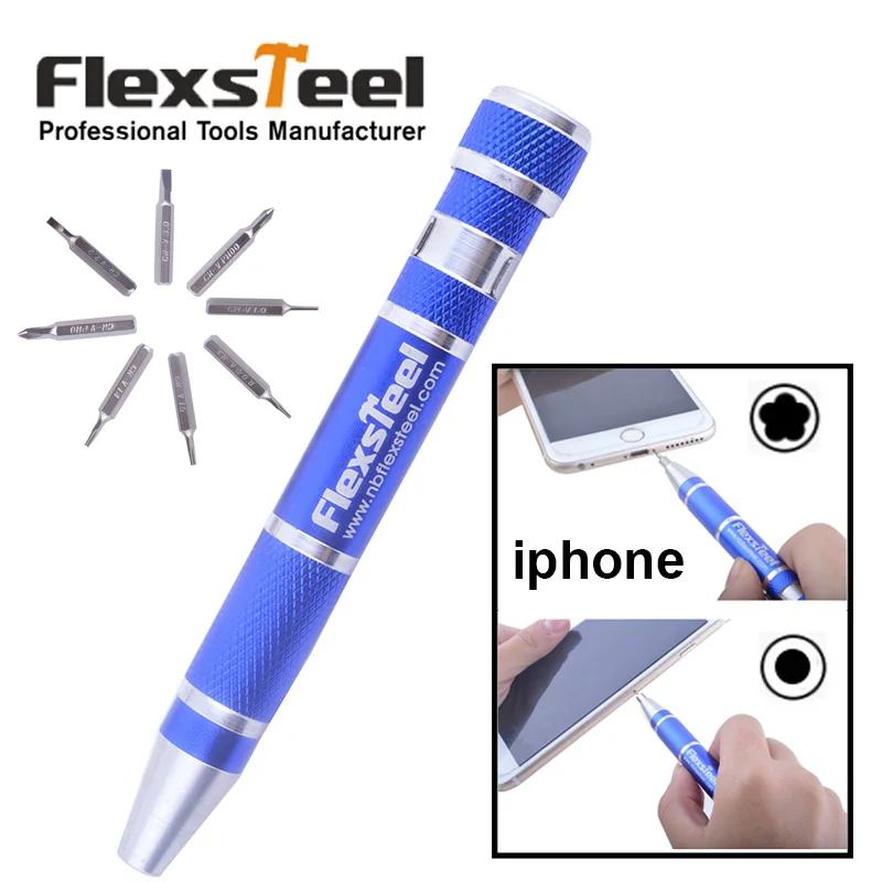 

Flexsteel 8 in 1 Pocket Pentalobe Slotted Philips Torx Precision Bit Screwdriver Pen Kit for Mobilephone iphone Laptop Repair