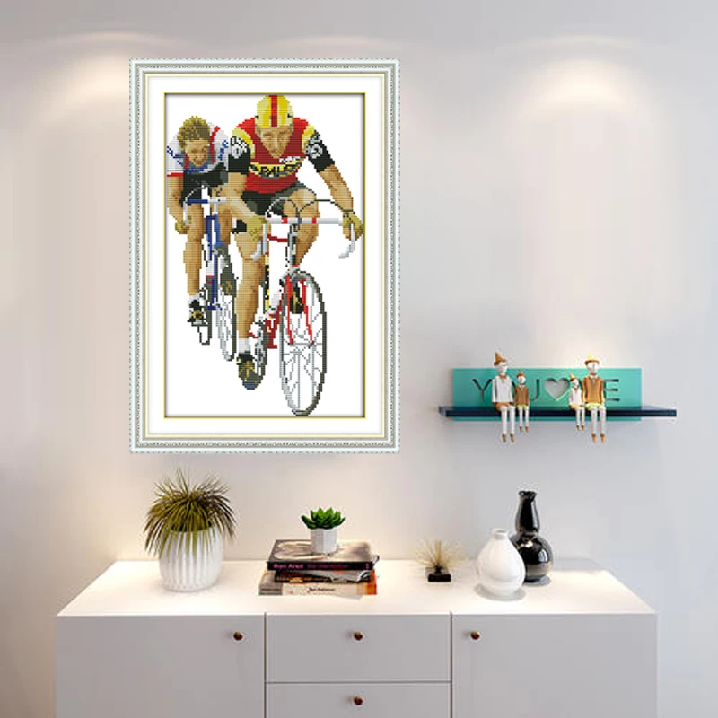 Happy Sunday, Bicycle race, Cross Stitch Embroidery Set, Printed Embroidery Set, Needlework, embroidery cross stitch patterns (4)