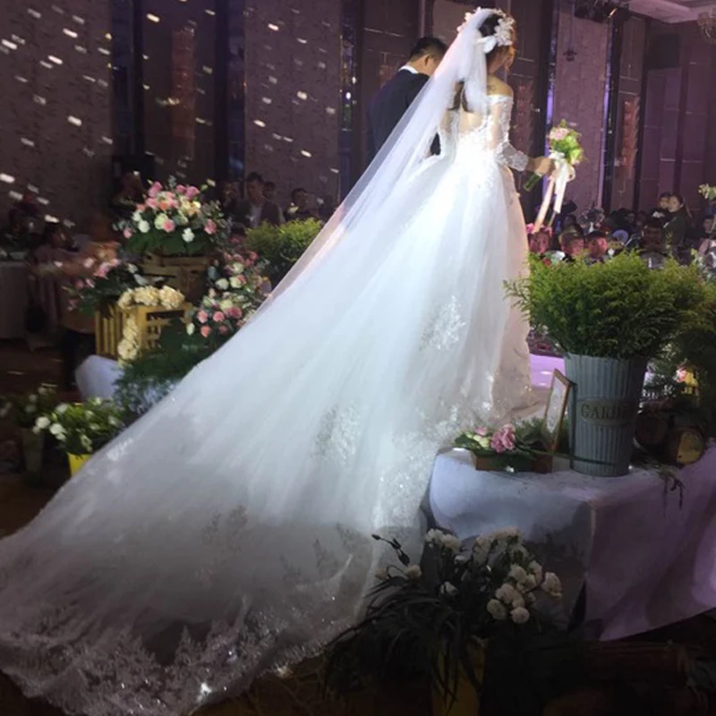 

long 5 meter New Arrive applique edge Comb White Long Bridal Veils White One Layer Lace 3 meter Wedding Veils