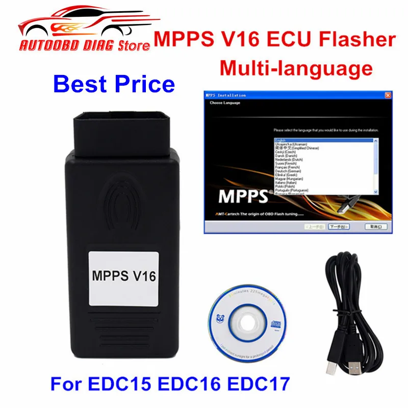 

Best Price MPPS V16 MPPS V16.1.02 ECU Chip Tuning Support For EDC15 EDC16 EDC17 Multi-Language MPPS 16 OBD2 Ecu Remap Flasher
