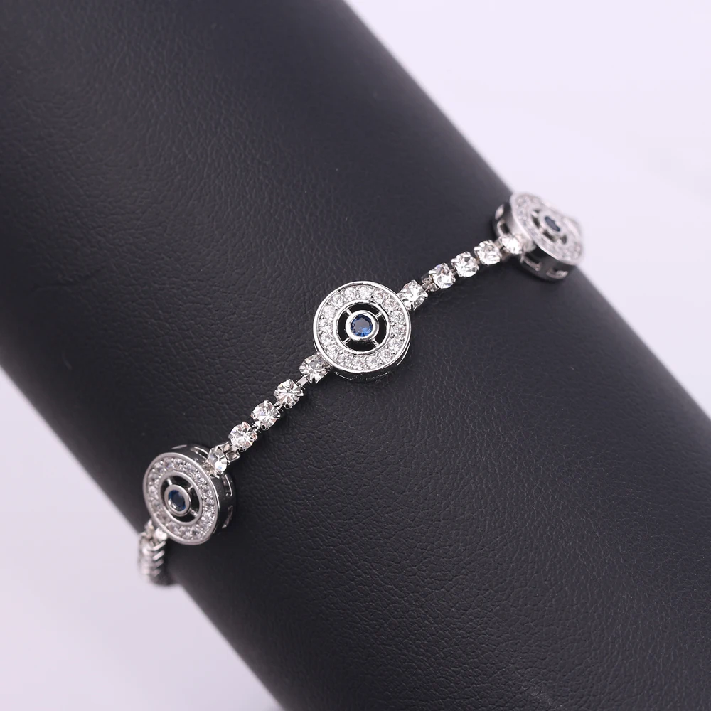 

2019 Fashion Luxury Jewelry Crystal Bracelet for Women Blue Rhinestone Round Wheel Silver Bracelets Bangles for Girl