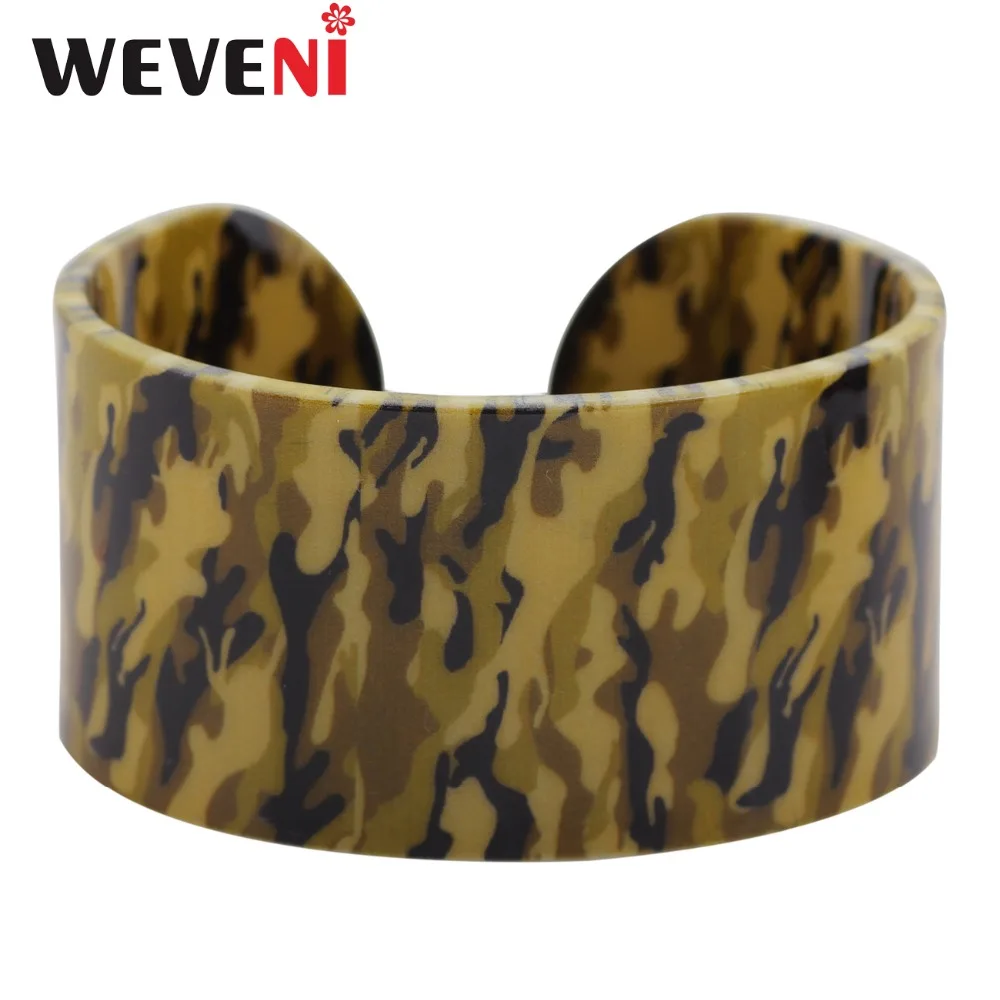 

WEVENI Wide Love Army Camouflage Bracelet Bangles New Fashion Acrylic Shine Printing Jewelry For Women Girl Accessories