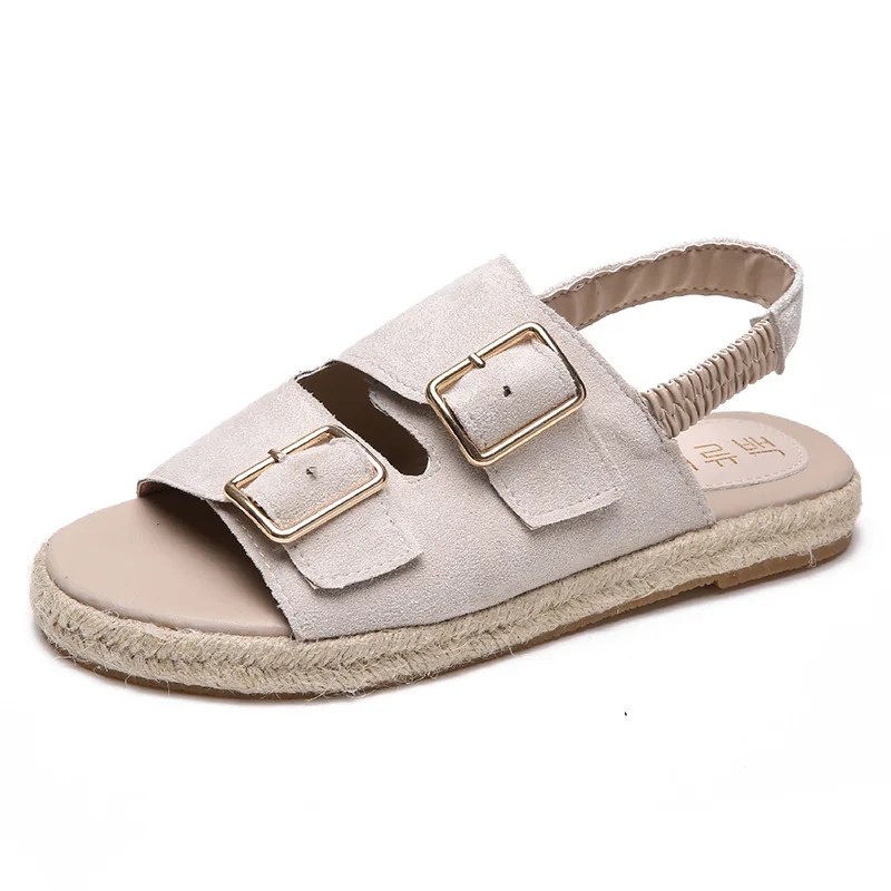 

2018 new summer women's sandals flat leisure linen fisherman shoes simple solid color retro shoes.