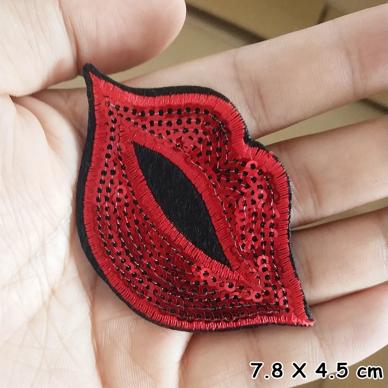 

2019 Fashion patch Red lips Cartoon Iron On Patches For Clothing Embroidery Stripe On Clothes Cute DIY Sequin Applique Badge