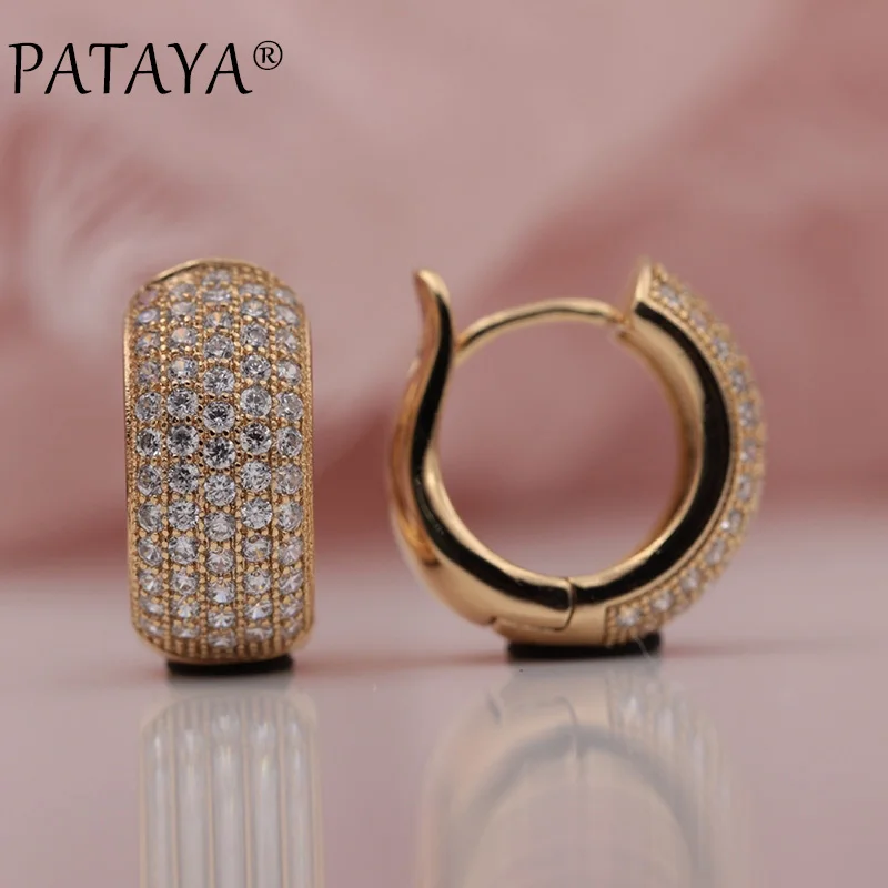 

PATAYA New Trendy Women Wedding Party Noble Fine Luxury Jewelry 585 Rose Gold Micro Wax Inlay Natural Zircon Long Drop Earrings