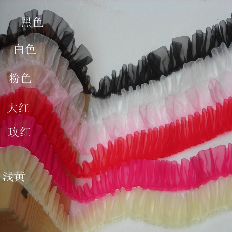 

5cm White,Black,Pink,Red,Light Yellow Organza Pleated Lace Ribbon DIY Lace materials 10yards/lot Free Shipping