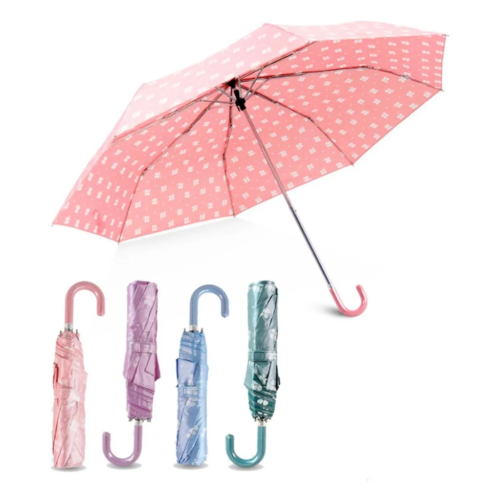 Hook Women Children's Umbrella Three Folding Parasol Sun Protection UV