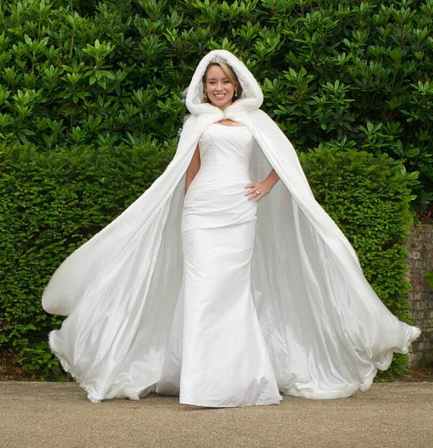 Price Long Women White Ivory Wedding Cloaks Faux Fur Trim Winter Christmas Bridal Cape Stunning Wedding Cape Hooded Party Wraps Jacket