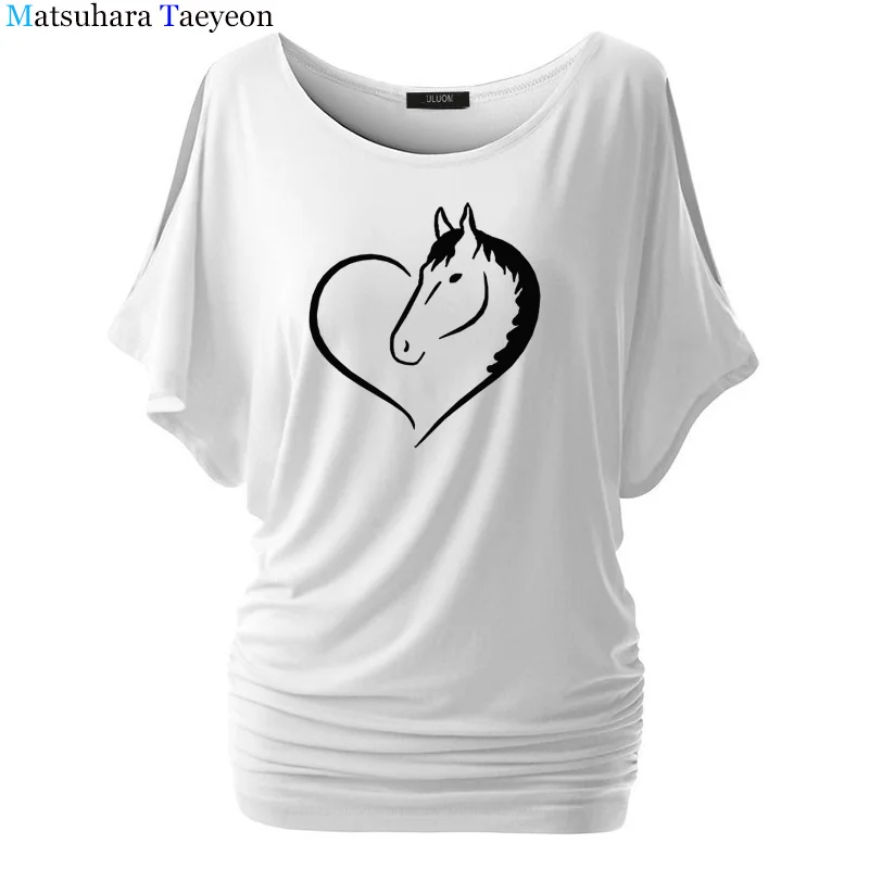 Achat Amour équitation cheval femmes t shirts été chauve souris sevele coton drôle cheval fille T shirt femme vêtements haut pour femme