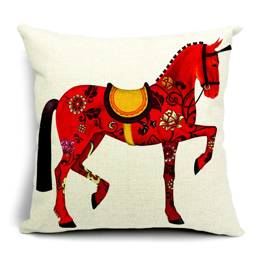

Hot Sale Pillow Covers royalty Red Horse Topic Pattern New Fashion Style45X45CM Linen Pillow Cover\Home Decorative Linen Cushion