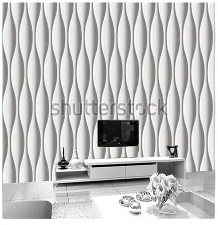 Custom 3 D Wall Panel Wall Paper Modern White Wavy Design Used In