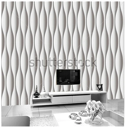 Custom 3 D Wall Panel Wall Paper Modern White Wavy Design Used In