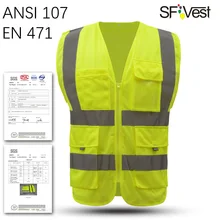 SFVEST HI VIS VIZ жилет для руководителя с высокой видимостью жилет светоотражающий защитный Топ оранжевый желтый синий