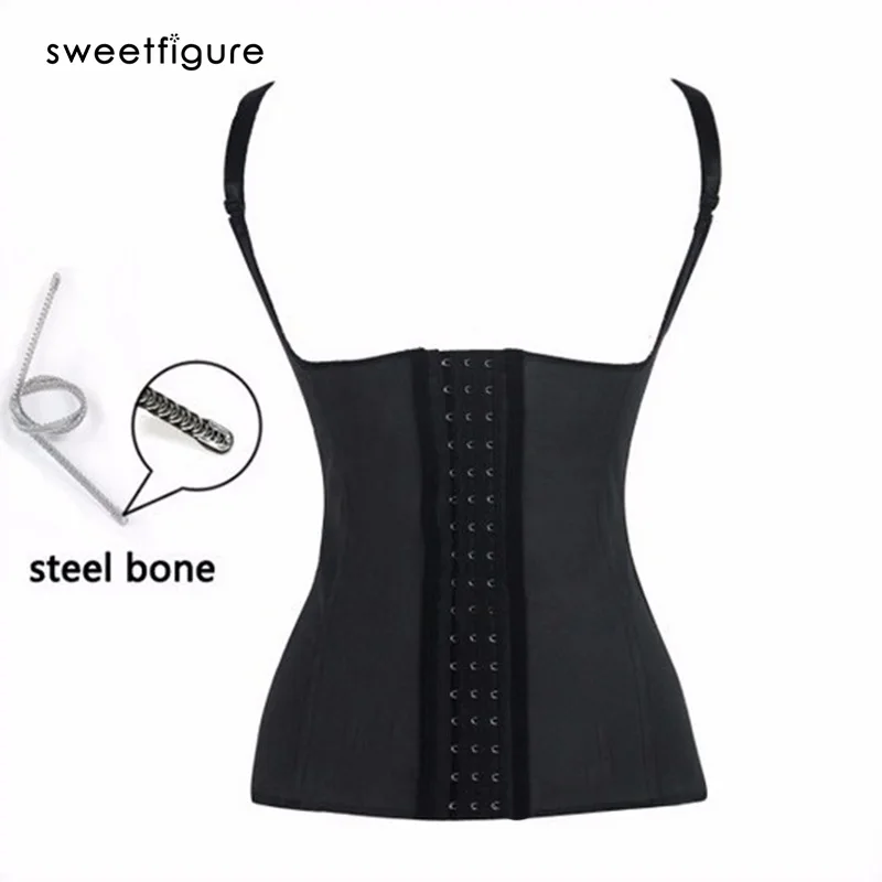 Latex Waist Trainer Underbust Corset Adjustable Straps Black Waist