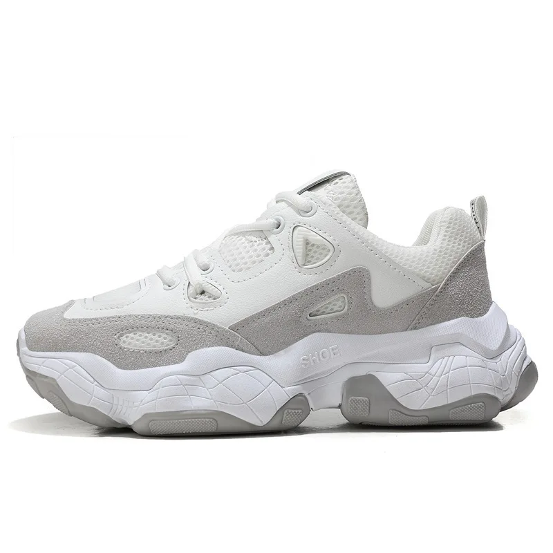 

Plus Size 46 Leather Women's Chunky Sneakers Men Women 2019 Fashion Street breathable Platform ShoeS Woman Trainers