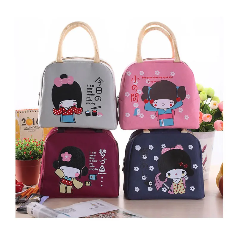 

Cute Cartoon Girl Printing Thermal Insulated Single Lunch Bag Thick Polyester Small Cooler Bag