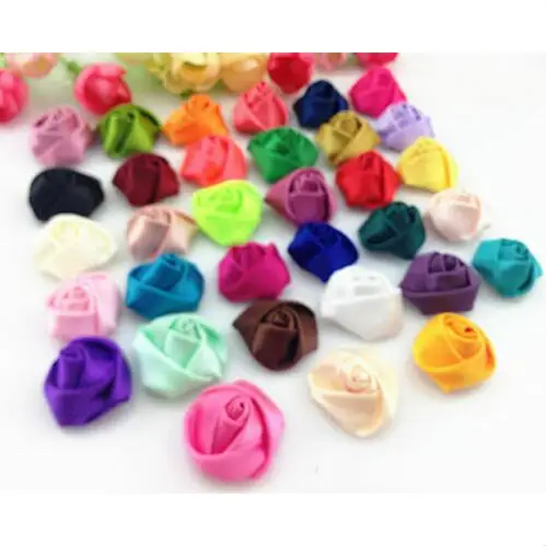 DIY 20PCS Satin Ribbon Rose Flower DIY Craft Wedding Appliques