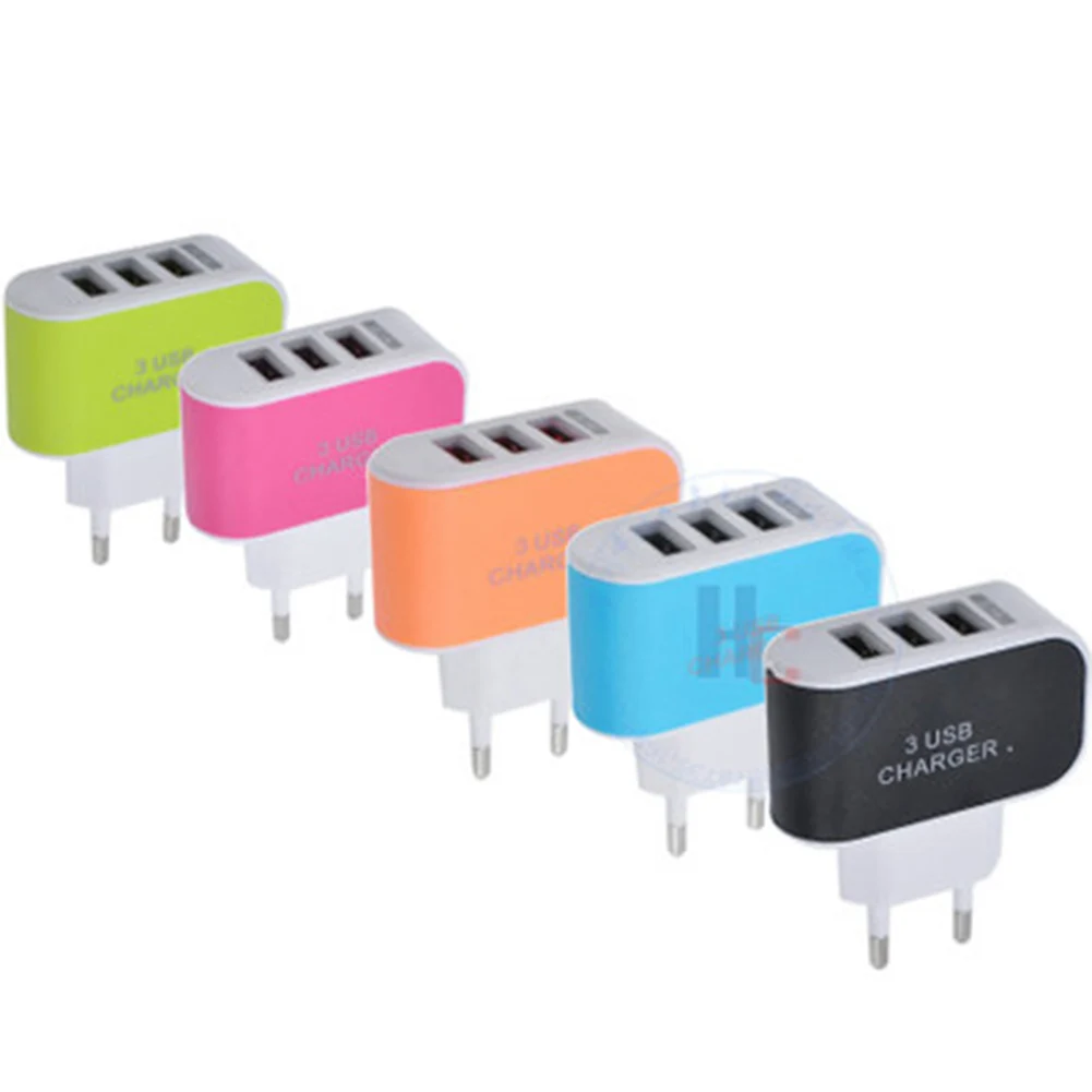 

5V 3A EU Triple USB Port Home Travel AC Wall Power Charger Adapter Candy Color USB Charger for Mobile Phone Tablet
