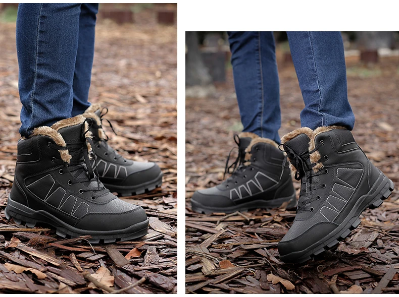 Mens Ankle Boots' Casual Military Snow Boots Men Waterproof Black Winter Boots Men Shoes Warm Fur Snow Boots' Mens Large Size 47 (10)