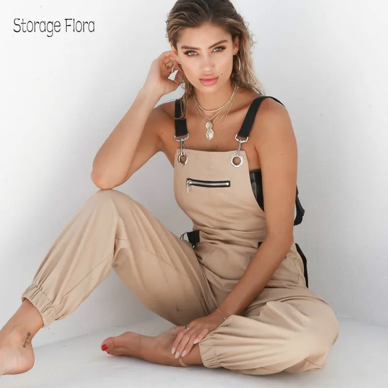 

Storage Flora 2018 Women Zipper Overalls Pockets Trousers Loose Casual Harem Pants Solid Color Khaki Patchwork Pant Streetwear