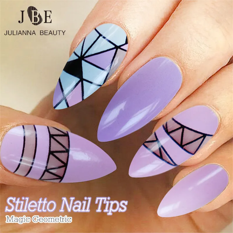 

24pcs/ Box False Nails With Glue Long Sharp French Nail Art Tips Acrylic Full Shining Stiletto Nails Tips Almond Oval Faux Ongle