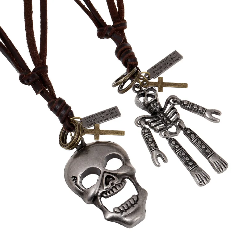 Large Skull Pendant Necklace For Men Antique Punk Type Skull Head And