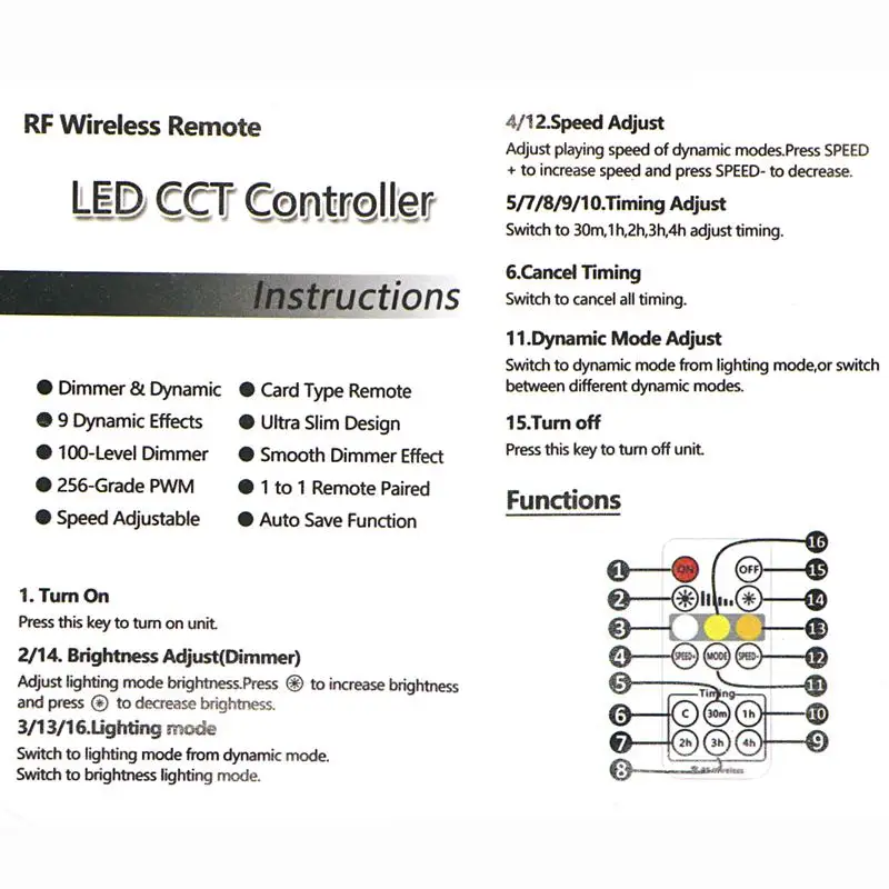 SZYOUMY мини 16 клавиш Светодиодный пульт удаленного управления, cct контроллер DC5-24V 16key RF беспроводной синхронизации Регулируемый контроллер с