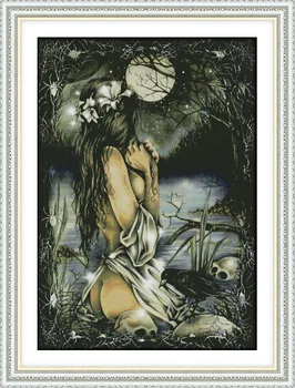 

Joy Sunday Women and the full moon DMC Counted Chinese Cross Stitch Kits printed Cross-stitch set Embroidery Needlework