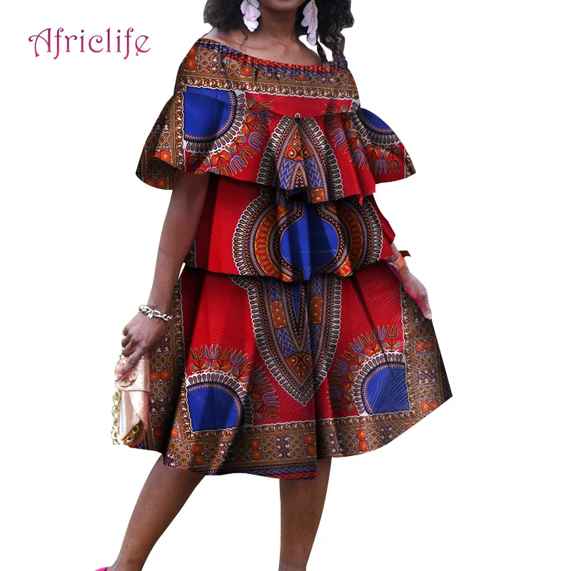 

African Dresses For Women Fashion Cotton Casual Dress Ankara Printing Wax Traditional Clothing Plus Size Cupcake Dress WY4746