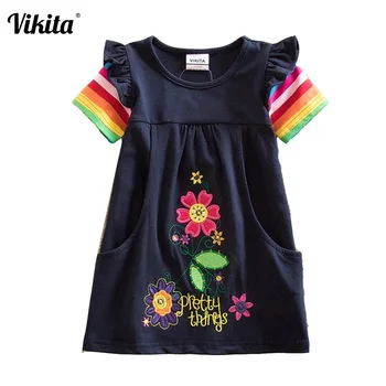 

VIKITA Kids Dress 2018 Girls Summer Dress Roupa Infantil Short Sleeve Floral Dresses Children Girls Patchwork Dress SH5802 Mix