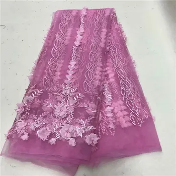 

white Latest Nigerian 3d Lace Fabric High Quality French Net Fabric With Beads African Lace Fabric Wedding Dress Blush Pink