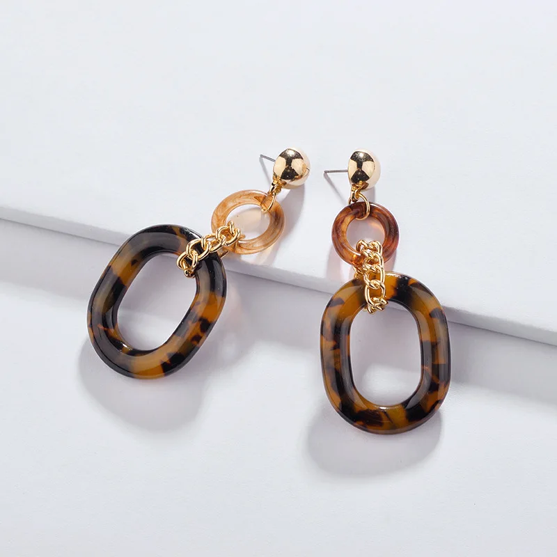

ZWPON 2018 New Gold Chain Link Tortoise Earrings for Women Fashion Large Resin Circle Leopard Drop Earrings Jewelry Wholesale