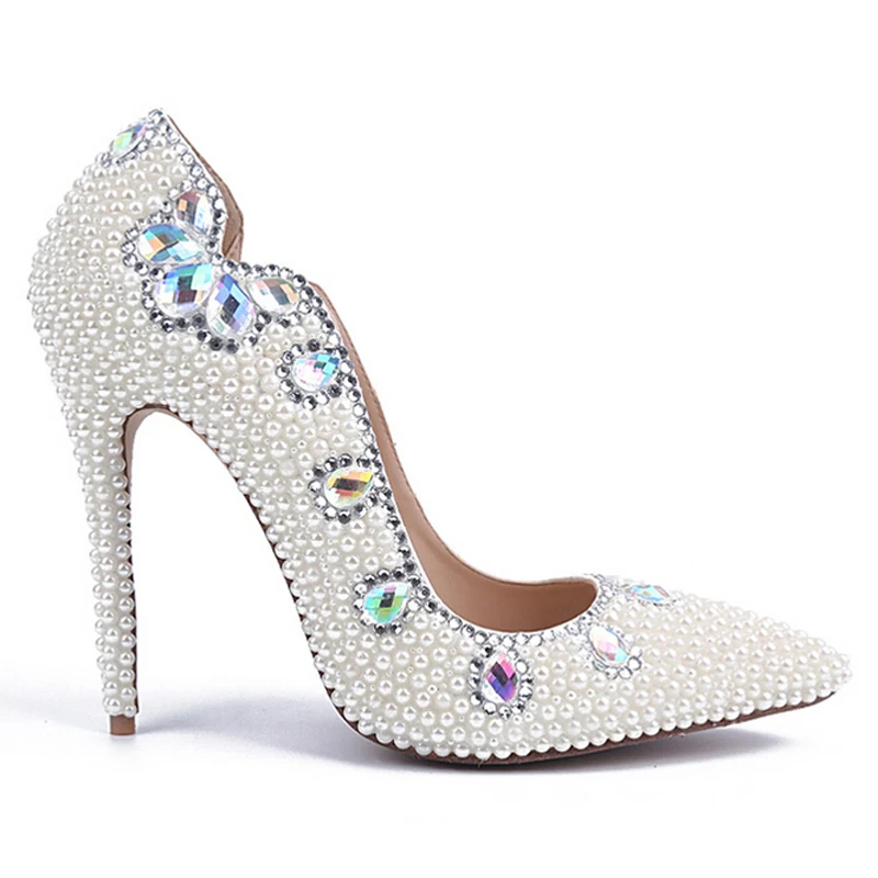 Mujer 2018 Alto En Del Boda Talón Heels 11cm Tacones Punta Bombas Perla Señora White Ceremonia Blanco Adultos Zapatos Nightclub Sexy qZq5Wr0w
