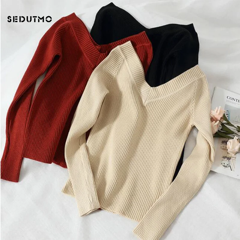 

SEDUTMO Spring Knitting Women Sweaters and Pullover Long Sleeve Oversize Sweaters Jumper Short Basic Top ED566