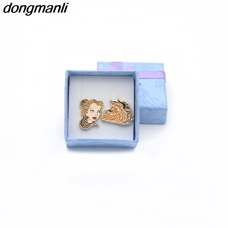 P1256 Dongmanli эмаль милый мультфильм красота и чудовище серьги для женщин косплей ювелирные изделия Известный фильм дети серьги гвоздики подарки