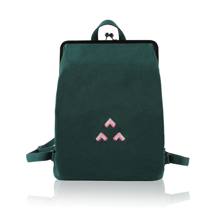 YIZISTORE Fresh Embroidery Canvas Backpacks With Metal Frame Clasp For Teenage Girls(FUN KIK)