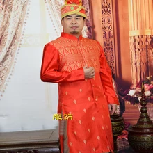 Индии традиционная одежда стенд воротник мужской с длинными рукавами халат нарядное платье большой красный Stage hotel швейцар Южной Азии характеристика